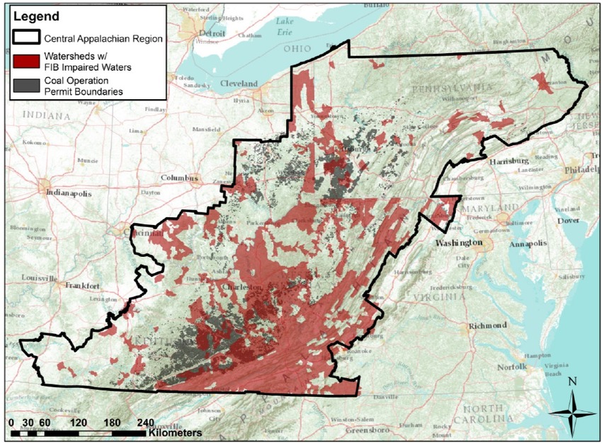 Central Appalachian Region Political Boundaries And Mining Extents